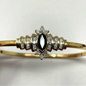 14k Yellow Gold Sapphire & Diamond Elegan Bangle Bracelet - Marquise Cut Center
